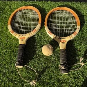 Vintage Jaguar Olympic Paddle Tennis Racquet Set 2 Racquets & Ball Retro Sport